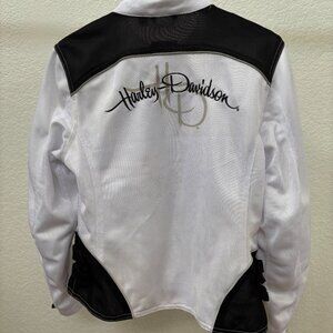 🤍🖤 Women’s Harley-Davidson Biker Jacket – Size L – White & Black – EUC 🖤🤍